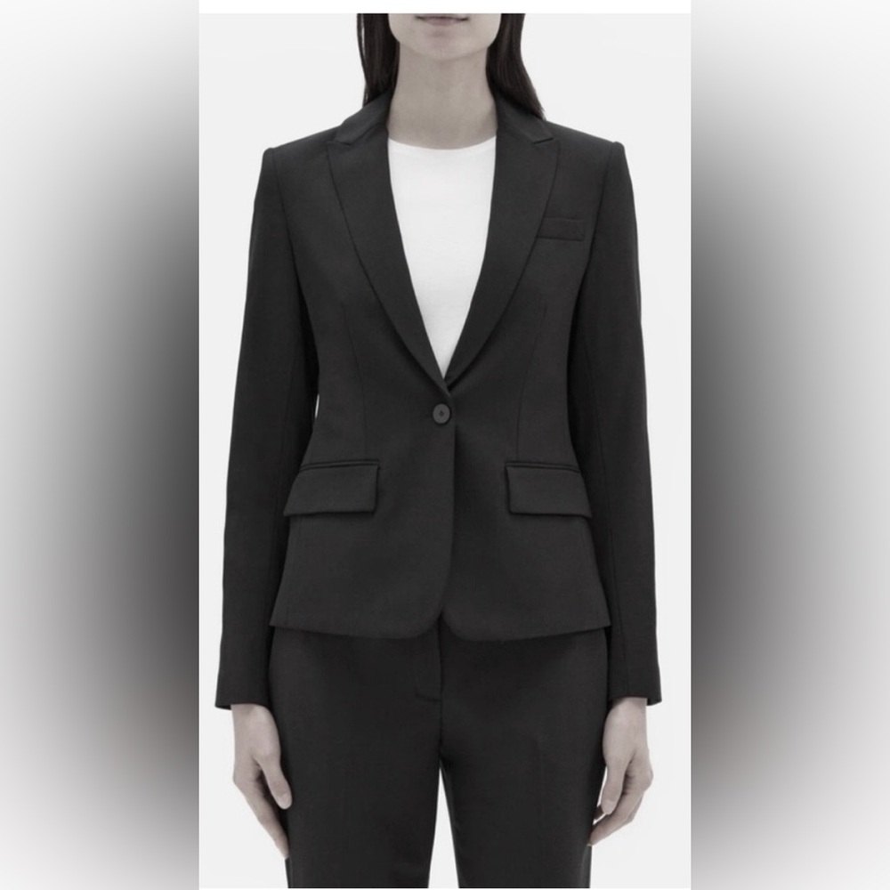 Theory Gabe B Sevona One Button Black Blazer Peak Lapel Single Vent Wool Size 00